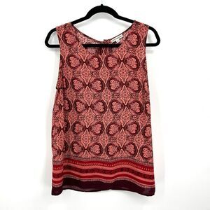 ARTISAN NY Pink Burgundy Paisley Print Lightweight Back Button Up Tank Top XL
